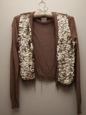 John + Jenn Brown Sweater with Gold Sequin Trim